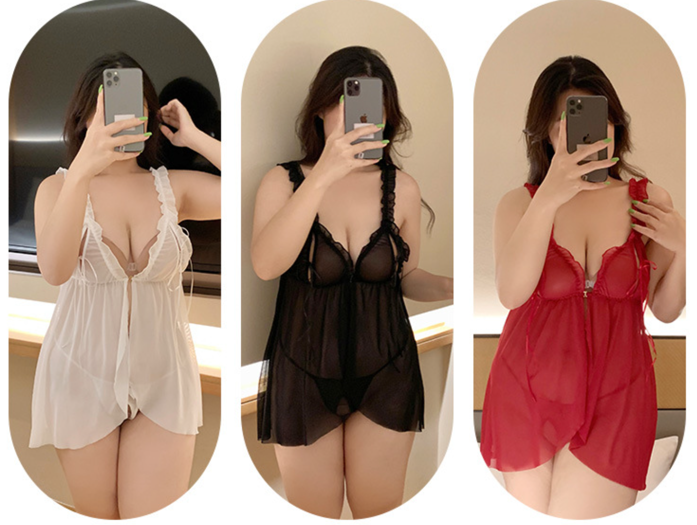 Plus-size sexy lingerie with pure erotic style, see-through with small breasts, sleepwear set for the overweight.