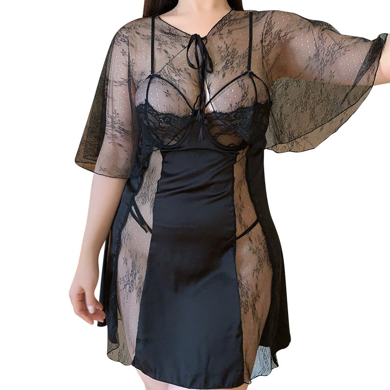 A two-piece set of large-sized sex underwear with a steel ring chest support and pajamas, 2025 new style