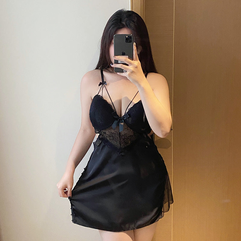 Large size Sexy lingerie for curvy women - big-breasted, gathered strapless nightgown set in black