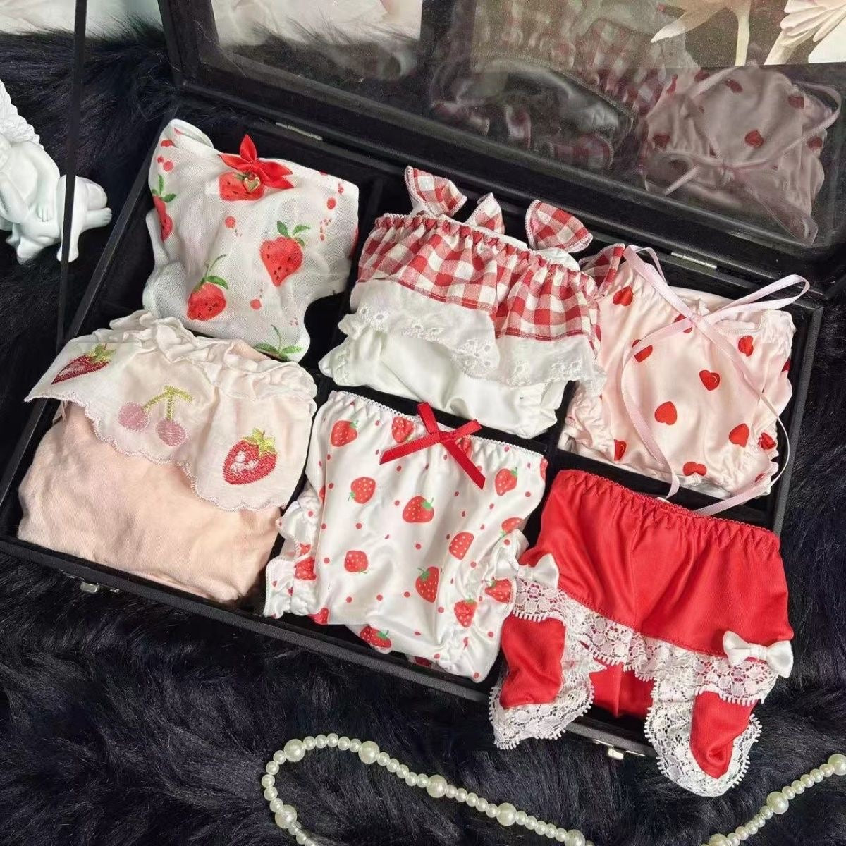 Hochwertige, leichte, luxuriöse schwarze Spitze, sexy und verführerische Unterwäsche, Dreieckshosen aus reiner Baumwolle, Schlitzhosen (einschließlich 8 Paar)